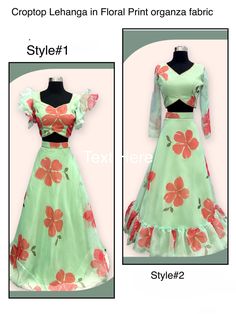 Beautiful Floral organza customized crop top Lehenga for teens and adults. Fits size 36 to 38 Summer Floor-length Organza Sets, Summer Festive Organza Lehenga, Fitted Party Wear Organza Choli, Fitted Organza Choli For Party Wear, Fitted Organza Party Wear Choli, Summer Party Choli In Organza, Bollywood Style Summer Organza Lehenga, Summer Bollywood Style Organza Choli, Summer Party Organza Choli