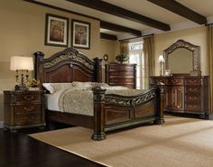 a bedroom scene with focus on the bed and dresser