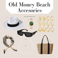 Old Money Beach Outfit Women, Old Money Beach Wear, Old Money Beach Style, Old Money Assessories, Old Money Accessories Woman, Old Money Swimsuit, Old Money Beach Aesthetic, Old Money Swimwear, Old Money Beach Outfit