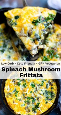 spinach mushroom frittata in a cast iron skillet