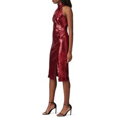 Red sequins (95% Rayon, 5% Spandex). Sheath. Sleeveless. High neckline. Fully lined. Hidden center back zipper closure. 42" from shoulder to hemline. Imported. Sleeveless Bodycon Dress For Evening Holiday, Sleeveless Bodycon Dress For Date Night And Holiday, Sleeveless Bodycon Dress For Holiday, Sleeveless Bodycon Dress For Cocktail And Holiday, Sleeveless Bodycon Dress For Cocktail Holidays, Sleeveless Bodycon Dress For Cocktail, Chic Stretch Sequin Sleeveless Dress, Chic Sleeveless Stretch Sequin Dress, Chic Stretch Sleeveless Sequin Dress