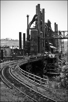 black and white photograph of an old factory