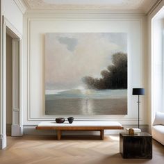 Lake View Painting Landscape Art Beige Landscape Canvas Art Lake Painting For Livingroom Modern Landscape Art, Abstract Landscape Art, Modern Landscape, Modern Canvas Art, Professional Painters, Modern Abstract Art, Abstract Art Landscape, Linen Canvas, Modern Abstract Painting