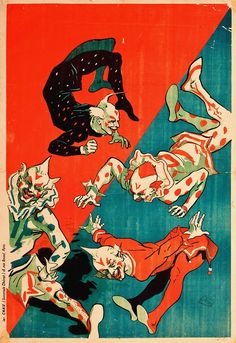 an old poster with clowns and cats on it