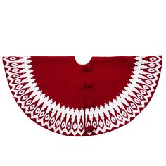 a red and white collared top with an intricate design