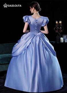 Blue Fairytale Lady Cinderella Marie Antoinette Dress Theater Costume     Condition: Brand New   Color:  As Picture   Material: Satins   Silhouette: Ball Gown   Sleeve Length: Short Sleeve   Dresses Length:Floor-Length   Neckline: Square Collar   Decoration: Lace   Style: Vintage   Includes: Dress     Whether you're looking for a Revolutionary,Regency,Early Victorian,Pioneer Women,Old West,Civil War Era,Polonaise Sets,Bustle Eras,Victorian Era,Edwardian Era Dresses Clothing or Historica Fitted Princesscore Prom Dress, Fitted Fairytale Ball Gown For Debutante Ball, Princesscore Dress For Costume Party, Princesscore Dress For Costume Party With Overbust Shape, Fitted Princess Dress For Debutante Ball, Fairytale Blue Dresses For Debutante Ball, Fairytale Style Dresses For Debutante Ball, Princess Style Satin Dress, Blue Satin Dress For Debutante Ball