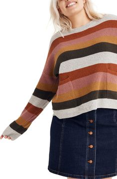 Retro Patch, Style At A Certain Age, Arctic Ice, Striped Crewneck, Plus Size Fall Outfit, Beautiful Sweater, Sweaters Online, Sweaters Oversized