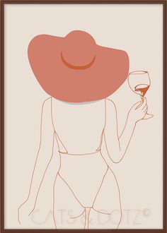 a drawing of a woman holding a glass of wine