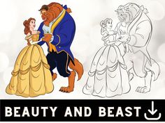 beauty and the beast coloring pages for kids with disney characters in their costumes, including an adult