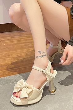 Description Color: black, beigeSize: 35,36,37,38,39Upper material: first layer of cowhide (excluding cow suede)Product Category: Strap SandalsSole Material: RubberWearing method: sleeves/galoshes Synthetic Ankle Strap Heels With Bow, Elegant Beige Heels With Bow, Ankle Strap Heels With Bow, Synthetic, Cream High Heel Wedding Shoes With 4-inch Heel, Beige High Heel Sandals With 4-inch Heel, Socks And Heels, Black High Heels, Ladies Party, Party Dresses For Women