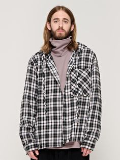 Composition : COTTON 100%Country of Origin : KOREA Plaid Tops For Winter Streetwear, Winter Plaid Tops For Streetwear, Plaid Cotton Hooded Top, Plaid Hooded Cotton Top, Hooded Plaid Cotton Top, Casual Plaid Hooded Top, Casual Plaid Hooded Hoodie, Casual Black Flannel Outerwear, Plaid Cotton Flannel Shirt For Streetwear