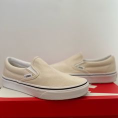 Slip On Vans Color: Birch/True White (Tan) Size: 7.5 Women’s/6 Men’s Condition: Never Worn, Like New *I Will Not Be Able To Ship This Item Until 11/16* Classic Cream Vans Sneakers, Classic Slip-on Summer Sneakers, Casual Beige Vans Sneakers, Cream Vans Slip-on Sneakers, Classic Beige Sneakers For Everyday, Vans Cream Sneakers For Summer, White Slip On Vans, Slip On Vans, Van Color