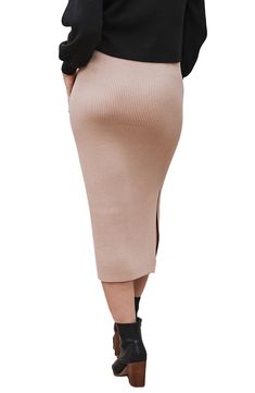 This lightly ribbed pull-on skirt cut in a pencil silhouette is so supersoft and stretchy that you'll want to wear them through your pregnancy and beyond. 40% cotton, 33% acrylic, 27% nylon Machine wash, tumble dry Imported Ribbed Midi Bottoms For Fall, Ribbed Midi Length Bottoms For Fall, Fall Ribbed Midi Bottoms, Chic Stretch Ribbed Skirt, Chic Ribbed Pencil Skirt, Ribbed Pencil Skirt For Workwear, Chic Ribbed Mini Skirt, Ribbed Pencil Skirt For Work, Workwear Ribbed Pencil Skirt