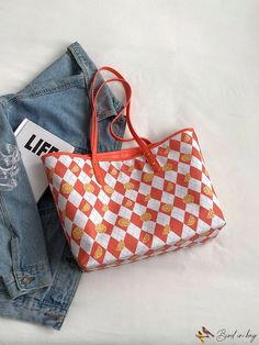 BirdinBag - Strawberry Print Shoulder Tote Bag with Ample Capacity and Bag Charm Vegetable Bag, Strawberry Print, Shoulder Tote Bag, Shoulder Tote, Cute Pattern, Womens Tote Bags, Appliques, Pink And Orange, Pu Leather