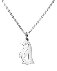 a silver penguin necklace on a chain