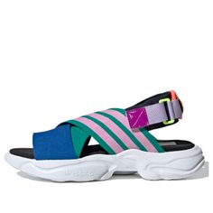 Adidas Blue Sandals For Spring, Spring Blue Adidas Sandals, Summer Athleisure Sneakers For Sports, Athleisure Summer Sports Sneakers, Summer Athleisure Sneakers For Streetwear, Athleisure Sneakers For Summer Streetwear, Summer Streetwear Athleisure Sneakers, Summer Sports Low-top Sandals, Sporty Multicolor Sandals For Summer