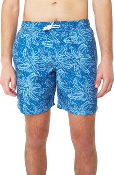 Hit the beach in bold style in these brightly patterned board shorts that are topped with a comfy drawstring waist. 6" inseam (size Medium) Elastic/drawstring waist Side-seam pockets; back flap pocket Partially lined 100% polyester Machine wash, dry flat Imported Slate Stone, Bold Style, Bold Fashion, Swim Trunks, Board Shorts, Palm Tree, Flap Pocket, Drawstring Waist, Nordstrom Rack