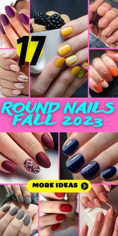 Fall Nail Colors Round Nails, Short Round Fall Nails 2023, Round Nail Ideas Fall, Round Nail Designs Fall, Short Round Nails Fall Color, Designs For Round Nails, Round Nails Fall, Round Fall Nails, Fall Round Nails