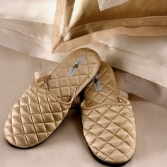 kumi kookoon Quilted Silk Slippers - Natural Linens Silk Slippers, Honeymoon Wear, Elegant Slippers, Luxury Slippers, Pink Icing, Fashion Slippers, Spa Experience, Silk Charmeuse, Diy Hair