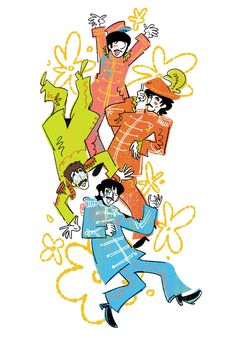 the beatles are dancing together in this colorful drawing by artist mark mcrobina