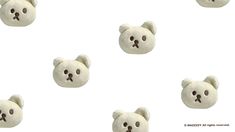 several white teddy bears with brown eyes and nose shapes are shown on a white background