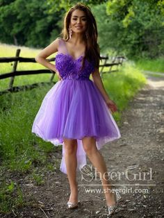 Dresses With Cowgirl Boots, Short Purple Dress, Homecoming Dress Short, Dress With Flowers, Tulle Homecoming Dress, Two Piece Homecoming Dress, Short Homecoming Dress, Custom Size Dresses, Short Prom Dress