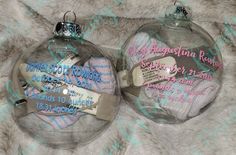 Are you like me, and, I'm sure so many other moms or dads, who have the items placed/used on our babies from the hospital just stuffed in a drawer somewhere. Here's a beautiful solution! Boy ornaments will be done in the traditional light blue with a more block font and girl ornaments will be in light pink with a script font, unless otherwise specified in order notes (colors and font style can be changed in the personalized section). | Newborn Keepsake Ornament Hospital Decoration, Baby Christmas Decorations, Newborn Christmas Gifts, Christmas Birth Announcement, Baby Christmas Ornaments, Gifts For Moms, Baby's First Christmas Ornament, Newborn Christmas, Newborn Baby Hats