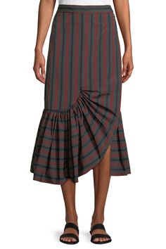 Womens Skirt Outfits, Ruffle Hem Skirt, Utility Skirt, Rosetta Getty, Skirt And Sneakers, Hem Skirt, Stripe Skirt