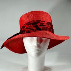 Red Brimmed Sun Hat For Party, Retro Red Beach Hat, Retro Red Summer Hats, Red Vintage Hat For Vacation, Vintage Red Hat For Vacation, Vintage Red Hat For The Beach, Red Brimmed Sun Hat For Kentucky Derby, Red Brimmed Hat For Church, Red Brimmed Church Hat