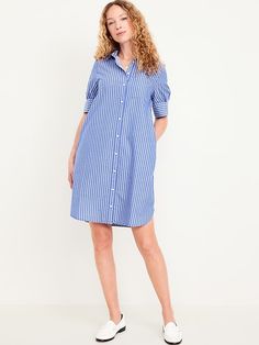 Short-Sleeve Shirt Dress | Old Navy Casual Button-up Shirt Dress With Rolled Sleeves, Trendy Cotton Short Sleeve Shirt Dress, Cotton Shirt Dress With Roll-up Sleeves For Summer, Casual Button-up Shirt Dress With Roll-up Sleeves, Summer Relaxed Fit Shirt Dress With Button Cuffs, Casual Half Sleeve Relaxed Shirt Dress, Casual Half Sleeve Relaxed Fit Shirt Dress, Casual Half Sleeve Shirt Dress With Button Closure, Relaxed Fit Collared Shirt Dress With Pockets