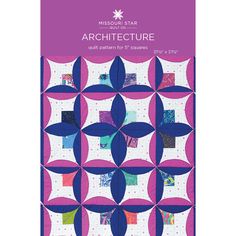 the cover of missouri state architecture quilt pattern book, featuring blue leaves and pink background