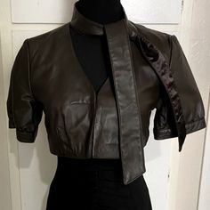 Euc Arden B Real Leather 100% Leather - Hardly Worn, Almost Like New. Detachable Leather Skinny Scarf. Size M Fitted Cropped Brown Outerwear, Cropped Evening Outerwear For Fall, Chic Fitted Brown Cropped Jacket, Fitted Cropped Leather Outerwear, Fitted Leather Outerwear For Party, Fitted Leather Party Outerwear, Fitted Brown Outerwear For Night Out, Fitted Leather Jacket For Winter Evenings, Fitted Leather Jacket For Evening In Winter