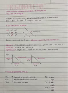 a piece of paper with writing on it that says trigonic and its properties