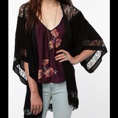 Brand New With Tags! Bohemian Black Outerwear For Layering, Black Open Front Summer Outerwear, Black Open Front Outerwear For Summer, Black Summer Outerwear For Daywear, Clothes Reference, The Reformation, Lace Kimono, Classic Jacket, Classy Style