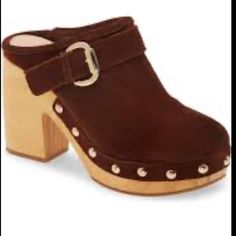 Steve Madden Hilde Studded Suede Clogs Stylish Mule Lifted By A Woodgrain Platform And Heel. Size 9.5 New Without Box, Never Worn Fall Clogs, Winter Clogs, Platform Clogs Shoes, Shoes Heels Classy, Shoes Steve Madden, Suede Clogs, Platform Mules, Wooden Clogs, Suede Mules