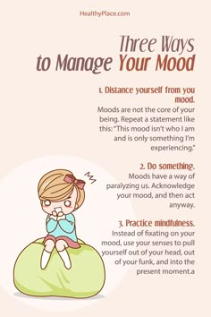 "Managing unwanted moods can be challenging when you have a mental illness, but it can be done. Learn 3 ways to manage your mood at HealthyPlace." www.HealthyPlace Daily Meditation, Mindfulness Meditation, Coping Skills, Social Work, Mental Wellness, Self Improvement Tips, Emotional Health, Fitness Tracker, Self Development