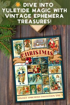 an old fashioned christmas card with the words, vintage christmas cards and ornaments on it