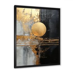 an abstract painting with gold and black colors