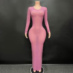 Beautiful Pink Rhinestone Embellished Mesh Long Sleeve Maxi Dress. Step out in style in this stunning, sparkly maxi dress.  Made to Order - Please allow 3-4 weeks for production  Sizes S - XL - Refer to size chart in listing photos * Sizing - All items are made according to measurement ranges, they are NOT typical letter or numeric sizing. It is imperative to compare your exact measurements with the size chart provided either in the listing photos or item descriptions and to also add your measur Fitted Maxi Length Sequin Dress, Rhinestone Floor-length Maxi Dress For Parties, Rhinestone Maxi Length Party Dress, Fitted Party Maxi Dress With Rhinestones, Rhinestone Maxi Dress For Parties, Fitted Rhinestone Maxi Dress For Party, Fitted Rhinestone Maxi Dress For Party Season, Sparkling Maxi Dress For Night Out, Glamorous Maxi Dress With Rhinestones