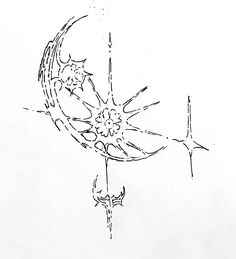 a drawing of a star and moon on a white background