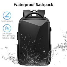 This trendy anti-theft backpack is an excellent choice for those who want to make sure their laptop or belongings remain safe when out of home. There are two compartments on the backpack, one for 15-inch laptops and the other for 12-inch tablets. Using anti-impact board inside, the backpack gives it strength against impact and better protection. Its password protected lock ensures your privacy and great security against theft. The external USB charging port allows you to charge your phone on the go. PRODUCT HIGHLIGHTS Water-resistant and shock proof Fits 15.6 inches laptop with ease Material: Polyester Can be opened 180 degrees Regular size measures 12.6''L x 4.7''W x 17.7''H. Updated bag can be extended to 8.7'' in width SKU 82009 Cool Backpacks For Men, Business Travel Bag, Waterproof Laptop Backpack, Laptop Design, Anti Theft Bag, Business Backpack, Anti Theft Backpack, Backpack Pattern, Backpack Material