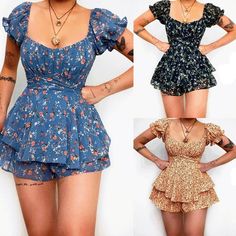 Elegant Flower Print Women Summer Playsuit New Casual Rompers Square Collar Short Puff Sleeve Waist A-line Mini Jumpsuit Casual Floral Print Mini Jumpsuits And Rompers, Summer Floral Print Mini Jumpsuit Or Romper, Summer Floral Print Mini Jumpsuit, Summer Floral Print Mini Jumpsuits And Rompers, Summer Floral Print Mini Romper, Summer Floral Mini Romper, Fitted Puff Sleeve Jumpsuits And Rompers For Summer, Fitted Ruffle Jumpsuits And Rompers In Mini Length, Fitted Floral Print Jumpsuits For Garden Party