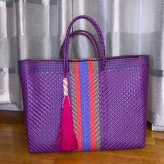 Never Used Before Purple And Pink Tote Bag. Excellent Condition! Purple Satchel Shoulder Bag With Large Capacity, Purple Large Capacity Double Handle Satchel, Purple Shoulder Bag With Braided Handles, Purple Shoulder Bag With Braided Handles For Shopping, Purple Tote Bag With Braided Handles, Purple Satchel With Large Capacity For Shopping, Purple Large Capacity Bags For Daily Use, Purple Large Capacity Satchel For Shopping, Purple Large Capacity Satchel For Everyday