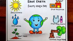 an earth day card with the words save earth on it and pictures of different things