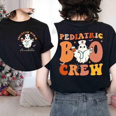 Halloween Boo Pediatric Nurse Shirt, Halloween Peds Shirt,  PEDS ER RN Picu, Spooky Pediatric Nurse Gift, Cute Peds Nurse Pediatrics Shirt ----------------------------------------------------------------- ** How to order? ** 1. Please check all pictures and choose your T-shirt Size and Color. 2. Choose your quantity as much as you want. 3. Please enter custom Design Color and Personalization Box (if applicable) 4. PLEASE secure all steps of your order 5. After You add your note, Please Click "Pr Pediatric Office Halloween Costumes, Playful Black T-shirt For Fall, Playful Crew Neck Tops For Halloween, Office Costume Ideas, Pediatric Office, Office Halloween Costumes, Peds Nurse, Pediatric Nurse, Pediatric Nursing