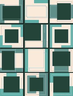 an abstract pattern with squares and rectangles in shades of teal, beige and green