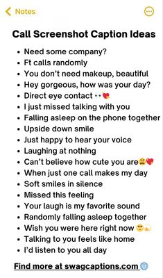 From random FaceTime calls to cozy phone chats with someone special, we all have those call screenshots that deserve a caption as good as the convo itself. This collection of captions covers everything from cute and flirty to funny and nostalgic – perfect for capturing every type of call moment. Make your phone call screenshots stand out and remember each feeling with the perfect words. Save this post for tons of caption inspiration! 🥰📞💫 #ScreenshotCaptions #RelationshipMoments #MemoriesToKeep #CallScreenshots Phone Call Captions For Instagram, Call Captions For Instagram, Video Call Captions, Facetime Calls Screenshots, Caption Inspiration, Best Captions, Of Captions, Perfect Video