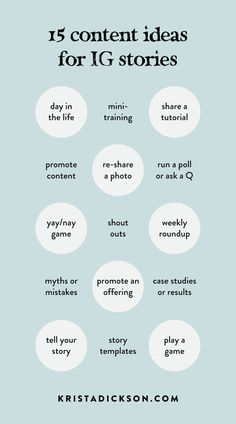 an info sheet with the words, 15 content ideas for ig stories on it