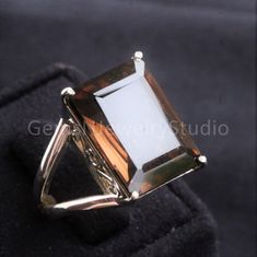 Gemstone - Smoky quartz Gemstone Size - 15x20 mm rectangle  Metal - 925 Sterling Silver Each Ring made with Precision and love, these rings are perfect for everyday use and a perfect accessory to wear at every occasion.  Please mention in buyers not if you want to select gemstone of your choice. Rings can be customized on request and gemstone can be switched to any other as per requirement.  Other beautiful designs uploaded with fabulous gemstones. kindly visit my store to view the complete coll Sterling Silver Topaz Ring With Rectangular Stone For Formal, Formal Sterling Silver Topaz Ring With Rectangular Stone, Gift Topaz Ring With Prong Setting And Rectangular Stone, Gift Rectangular Topaz Ring With Prong Setting, Luxury Topaz Ring With Rectangular Stone For Gift, Luxury Rectangular Topaz Ring For Gift, Luxury Rectangular Topaz Ring As Gift, Luxury Rectangular Topaz Ring Gift, Elegant Sterling Silver Ring With Rectangular Crystal