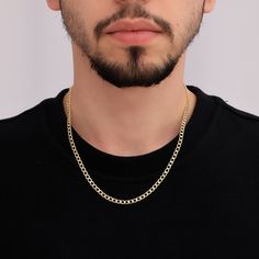 Stamp: 14K Real Gold Curb Chain Style: Curb Link Chain Necklace Material: 14K Genuine Gold (Not Plated or Filled) Metal Stamp: 14K Great for Men & Women The male model is wearing 18" (45cm) length and 3.8mm width chain. 💖 SHINY, STRONG & BEAUTIFUL:  Add a touch of luxury to your jewelry collection with this exquisite 14k Real Gold Curb Chain. Crafted with high-quality materials, this chain is a perfect blend of elegance and sophistication. Whether worn alone as a statement piece or layered with Gold Curb Chain, Curb Chain Necklace, Boyfriend Birthday, Mens Birthday Gifts, Classic Beauty, Chain Link Necklace, Curb Chain, Necklace Handmade, Metal Stamping